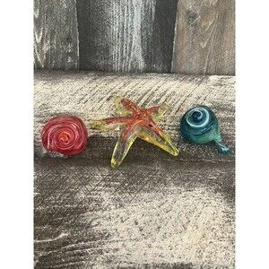 Blown Glass Starfish & 2 Blown Seashells Paperweight /glass Decor Beach Art